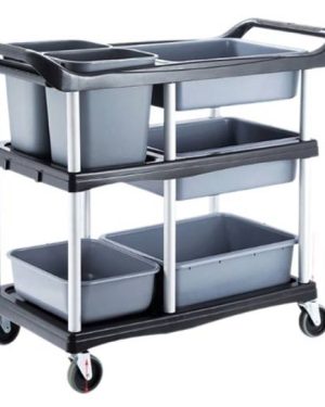 Xe đẩy dọn bàn nhựa khung nhôm có khay HT08174
