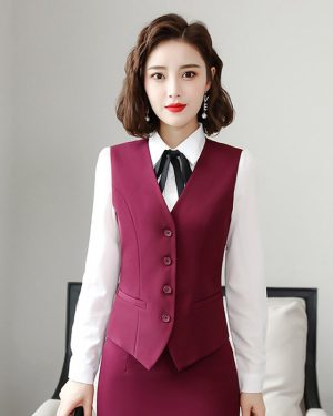 Đồng Phục Áo Gile Nữ Chuyên Nghiệp Và Trang Trọng UNF073 Đỏ