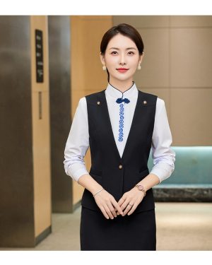 Đồng Phục Áo Gile Nữ Tiếp Viên Hàng Không, Công Sở, Lễ Tân, Khách Sạn UNF083 Đen