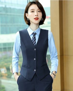 Đồng Phục Áo Gile Công Sở, Văn Phòng, Lễ Tân Nhà Hàng, Khách Sạn Chuyên Nghiệp Và Trang Trọng UNF168 Nữ Màu Xanh Đen