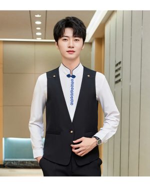 Đồng Phục Áo Gile Nam Tiếp Viên Hàng Không, Công Sở, Lễ Tân, Khách Sạn UNF078 Đen