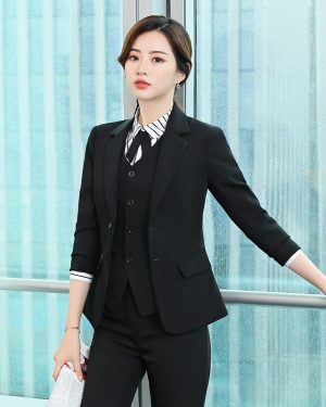 Đồng Phục Áo Vest Nữ Thanh Lịch Và Trang Trọng UNF108 Đen