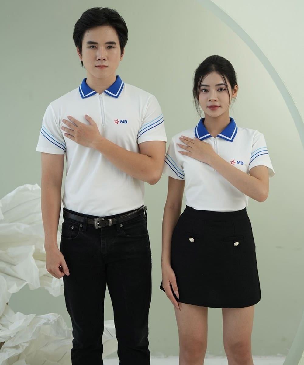 Đồng phục áo có cổ ngân hàng MBbank thiết kế độc đáo