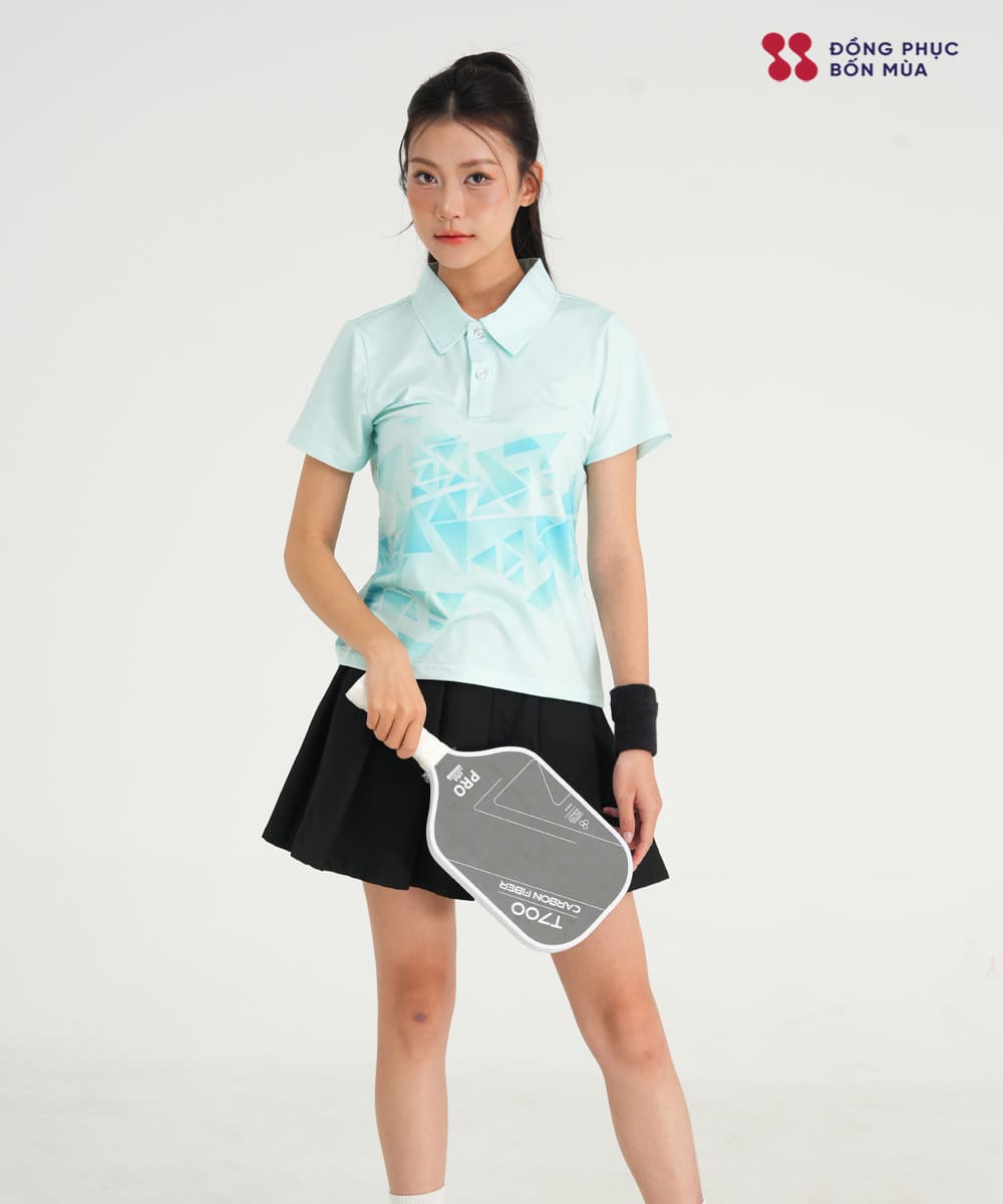 Áo Polo Đồng Phục Pickleball In 3D Pattern Màu Xanh Mint