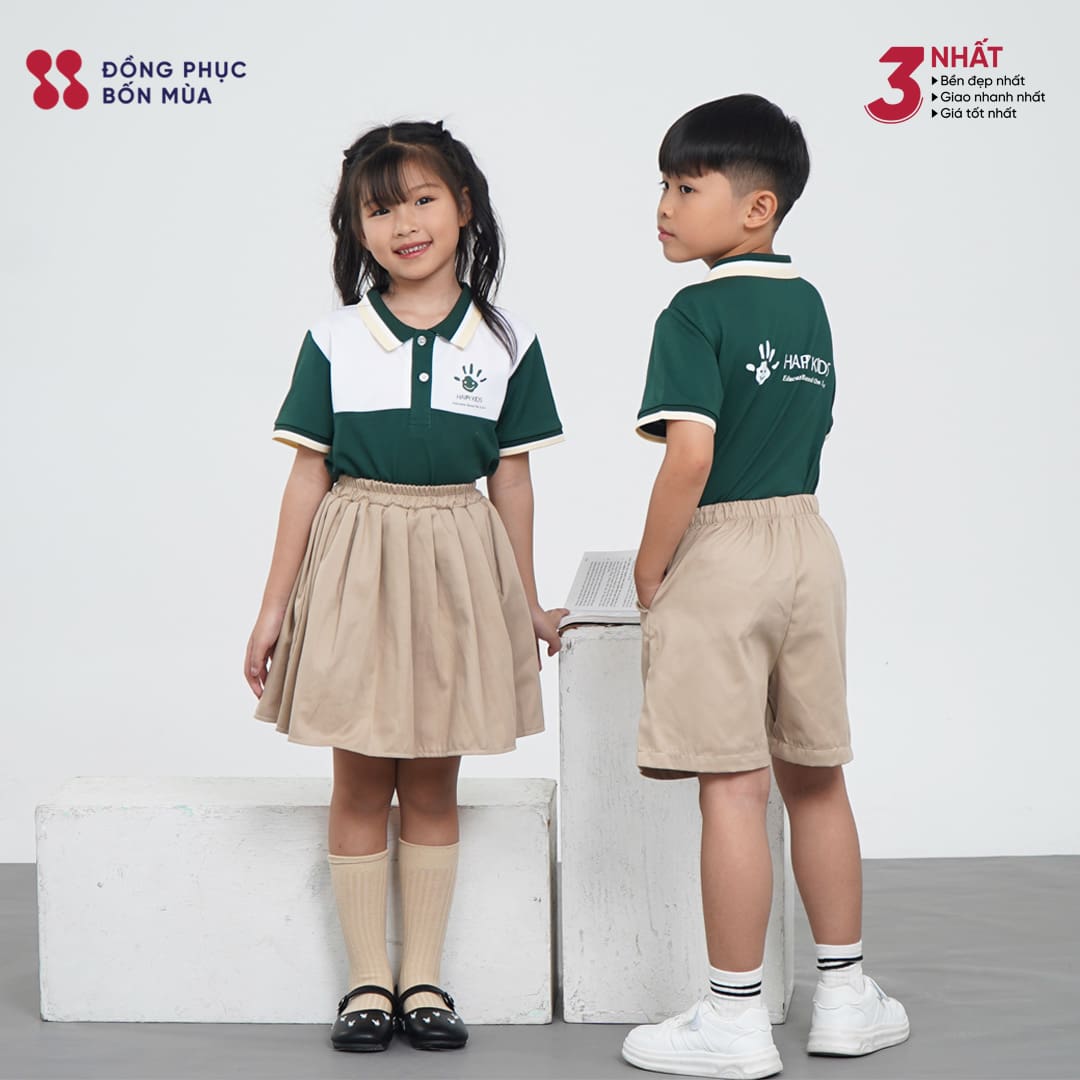 Đồng Phục Mầm Non Màu Xanh Lục | Vải Cotton 100%, Thoáng Mát