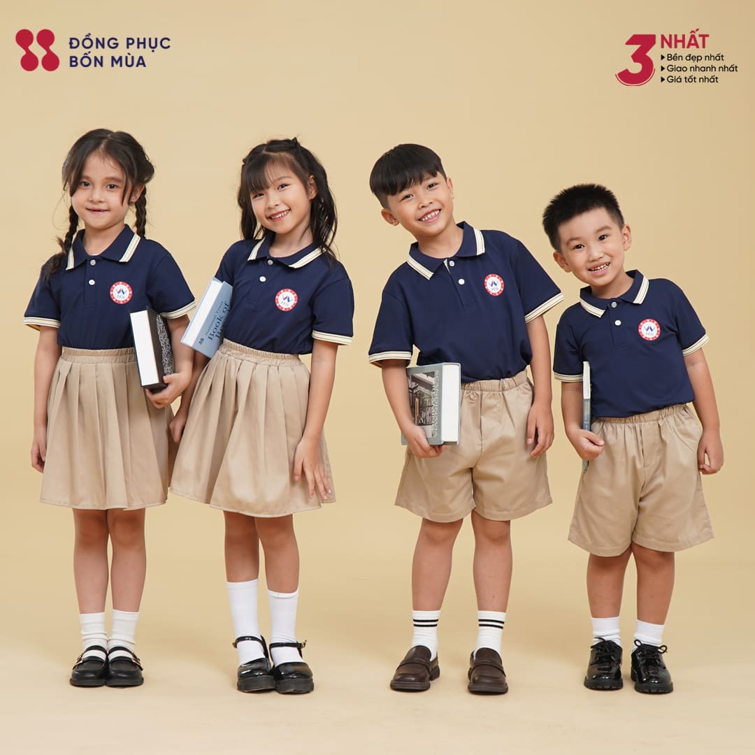 Đồng Phục Mầm Non Xanh Navy Đẹp, Thấm Hút Mồ Hôi Tốt