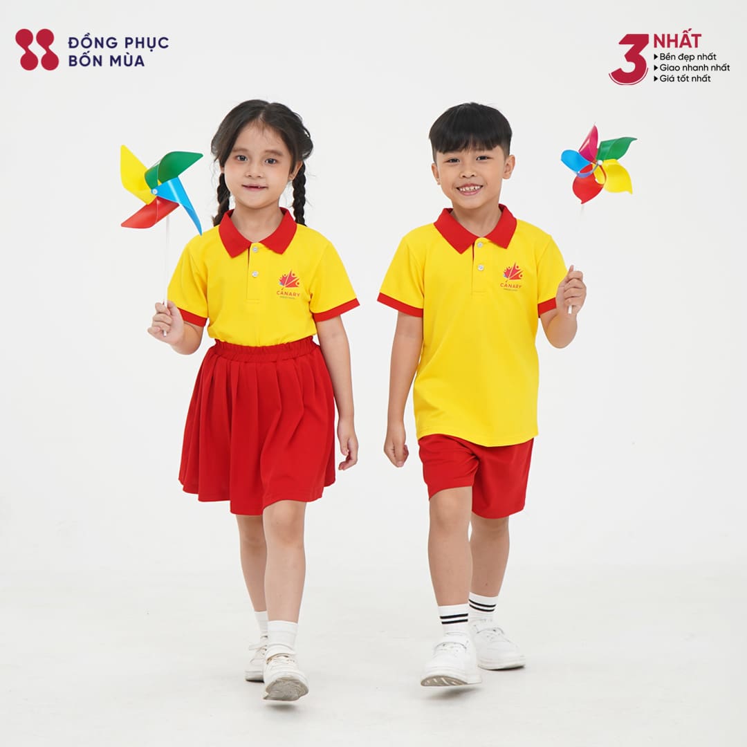 Áo Đồng Phục Mầm Non Vàng Phối Đỏ | Bền, Đẹp, Giá Rẻ