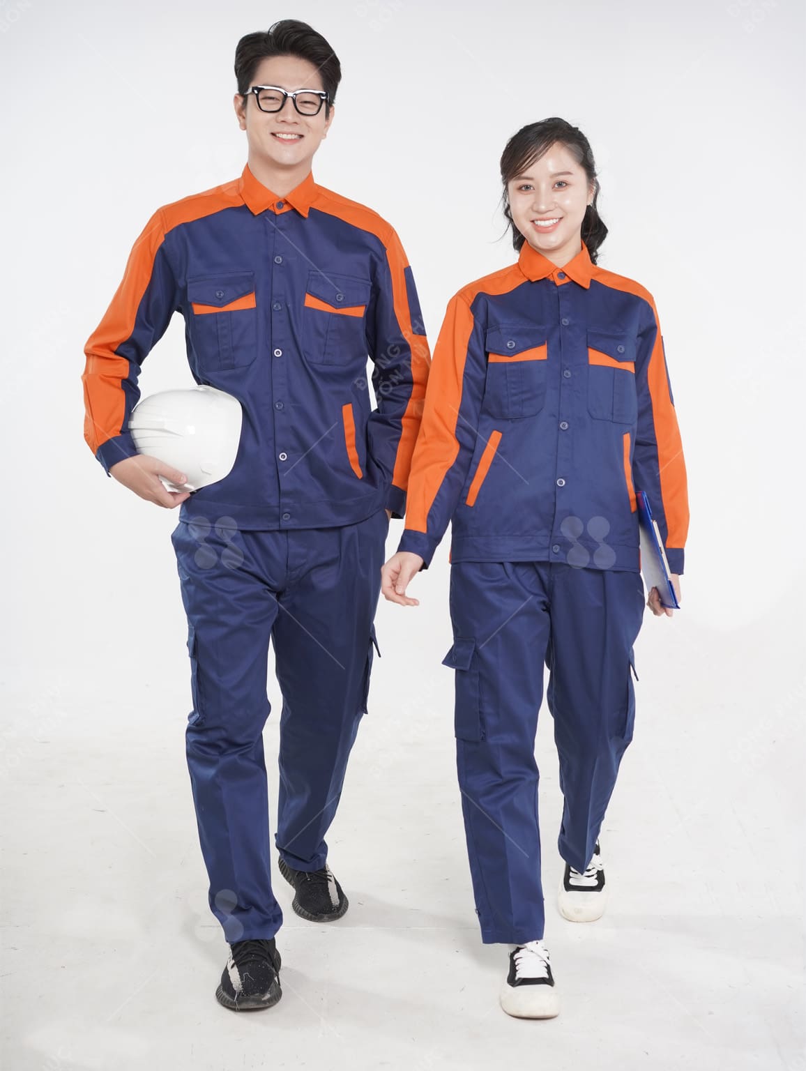 Đồng Phục Bảo Hộ Lao Động Phối Xanh Navy – Cam Cho Kỹ Sư, Công Nhân