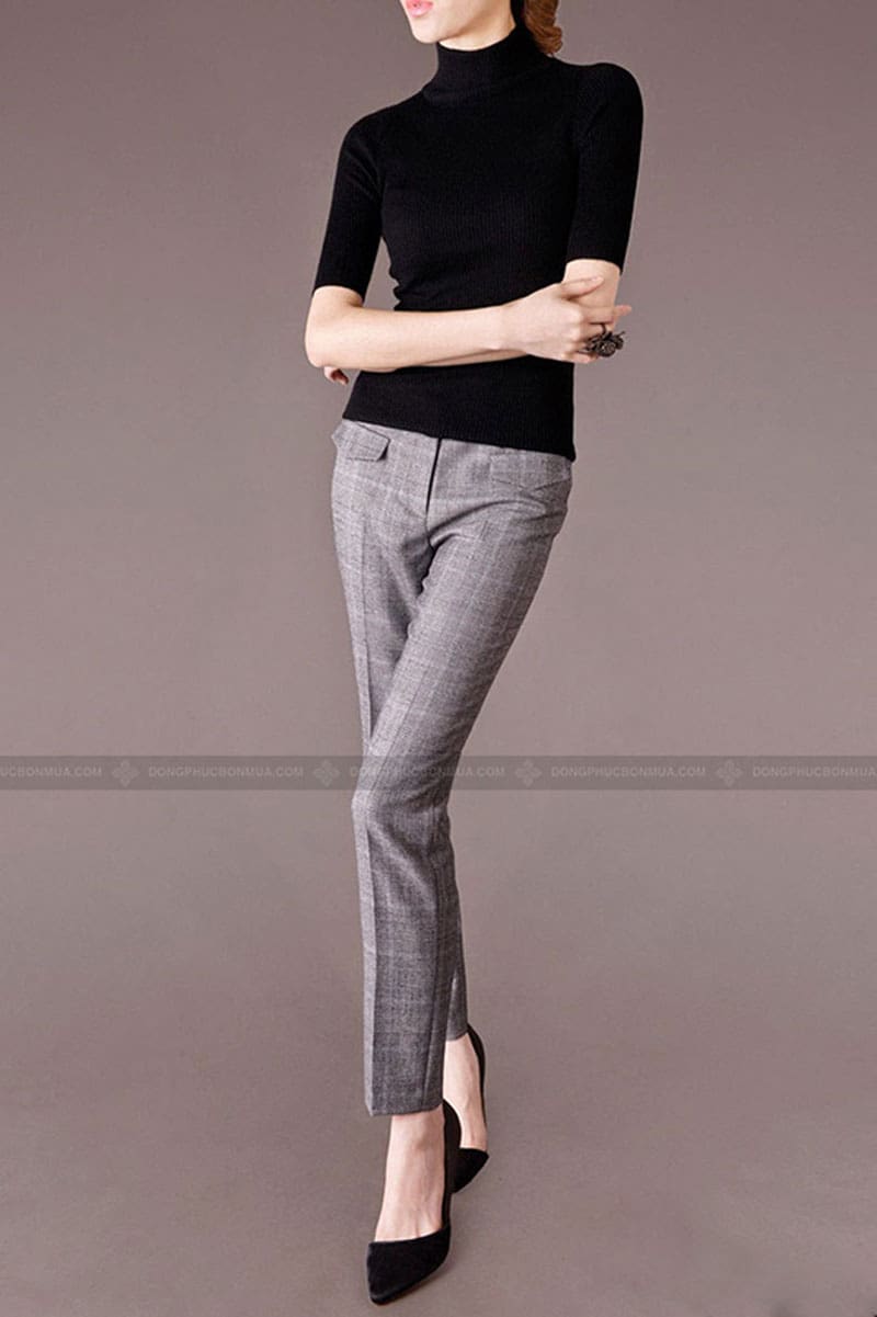 Đồng phục công sở quần âu nữ kẻ xám