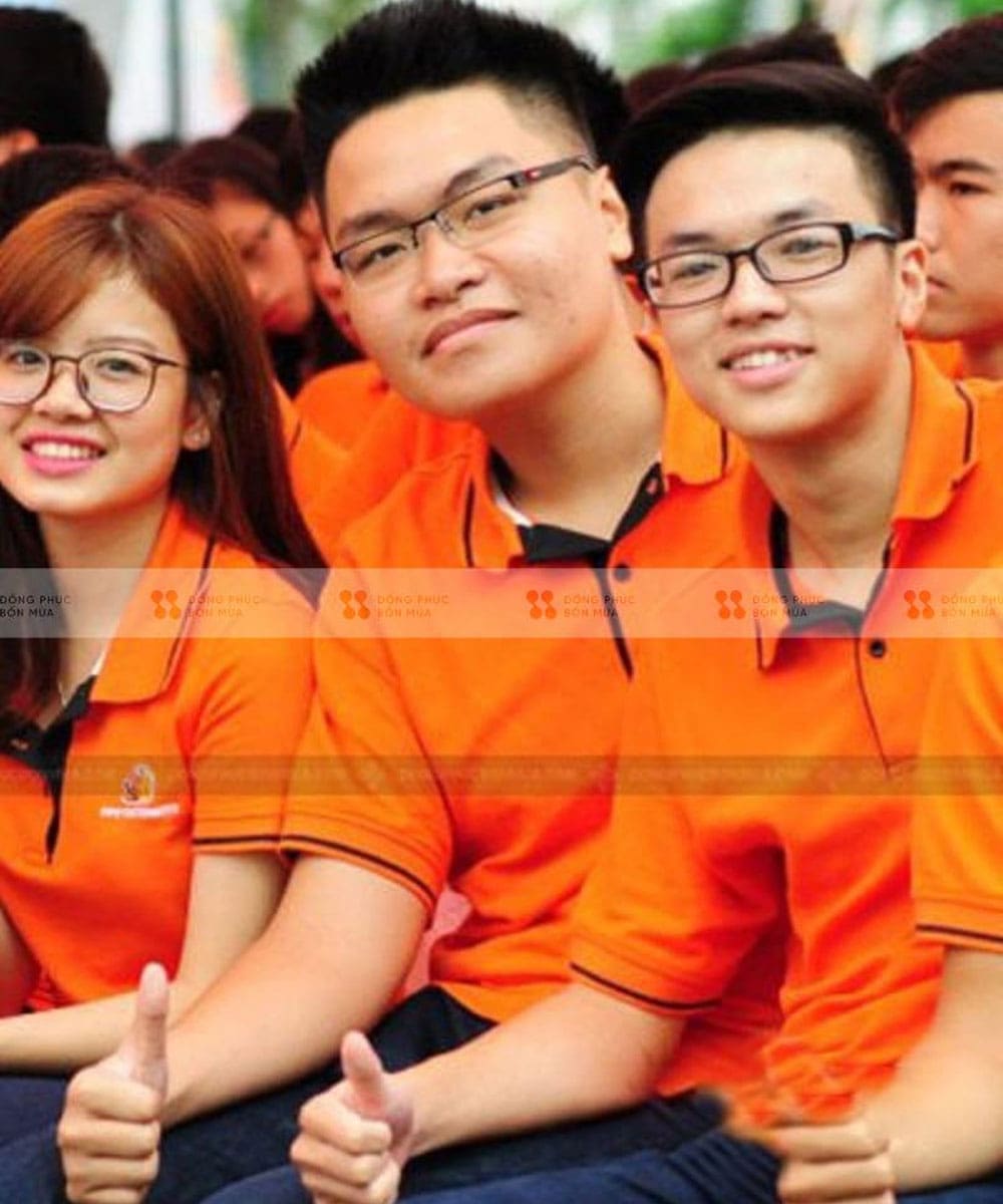 Đồng phục áo thun sự kiện có cổ màu cam phối cổ tay đen