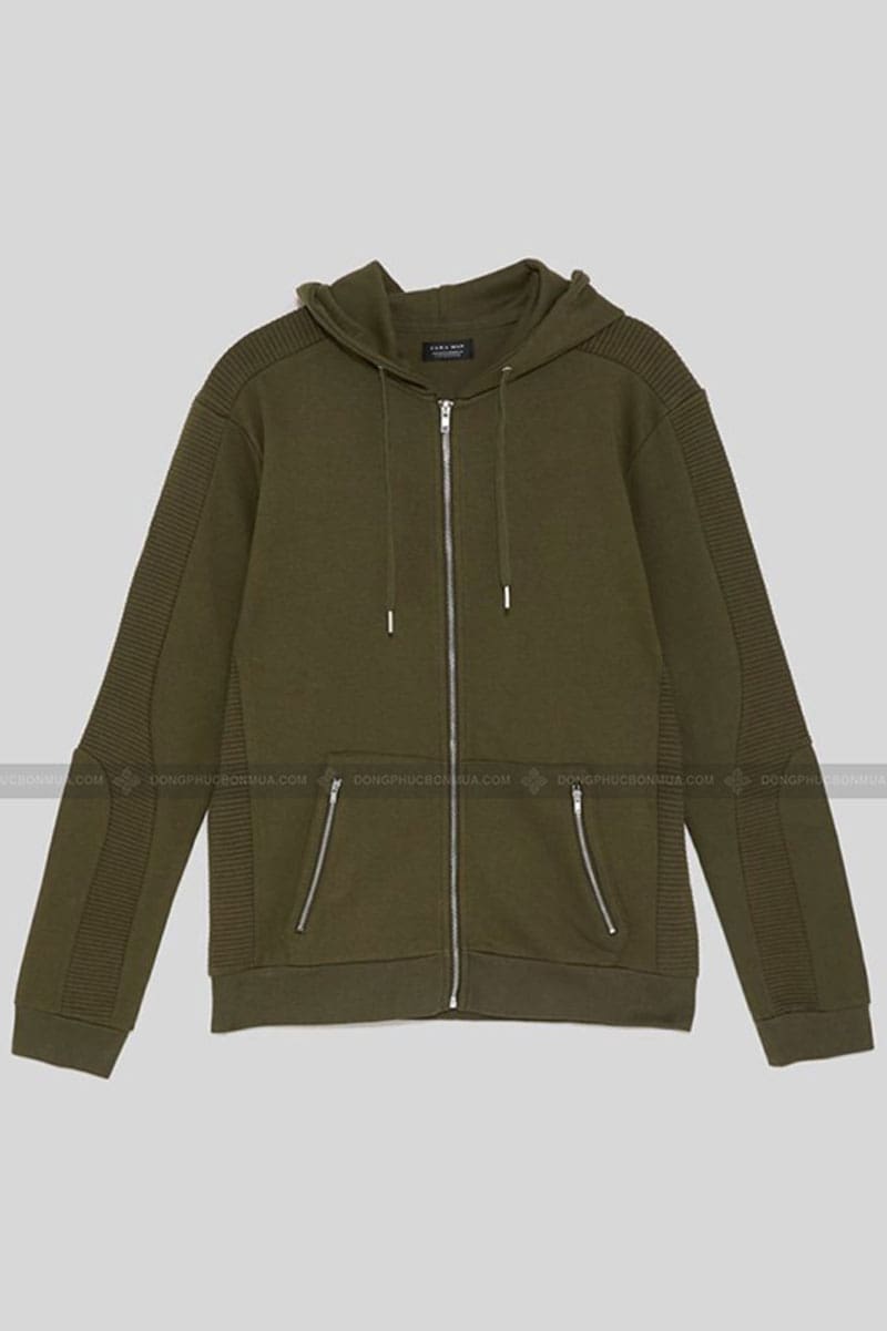 Áo đồng phục hoodie zip màu nâu