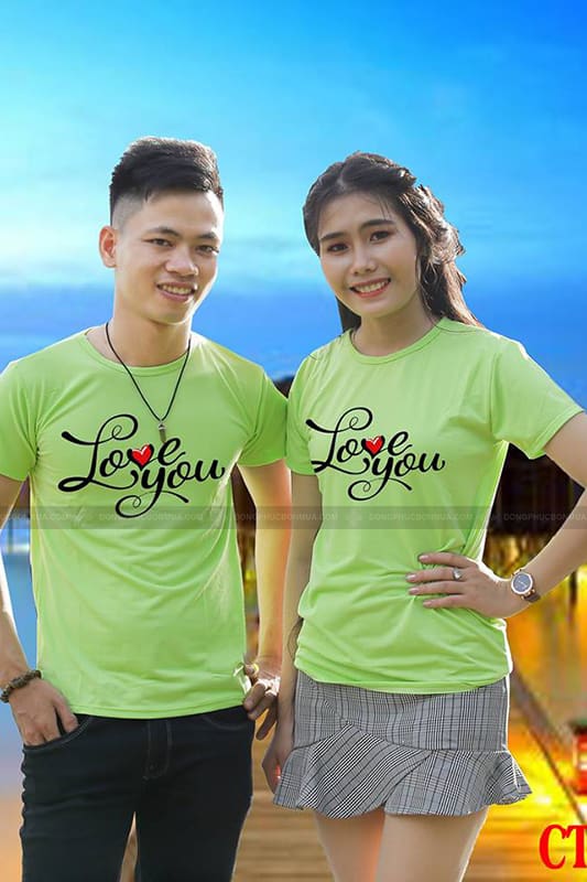 Áo thun cặp đôi tình yêu xanh lá cây in họa tiết love you