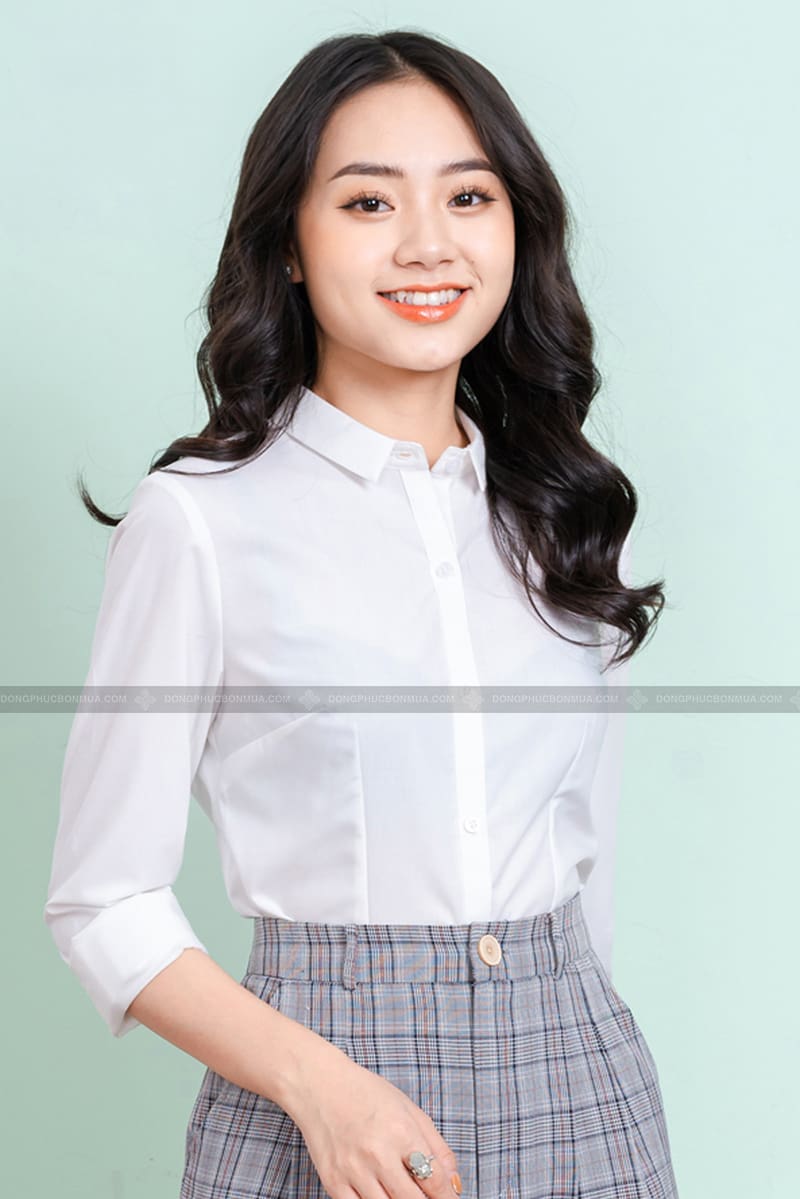 Sơ mi nữ 04 – Đồng phục công sở tay dài, cổ thấp [BÁN CHẠY NHẤT]