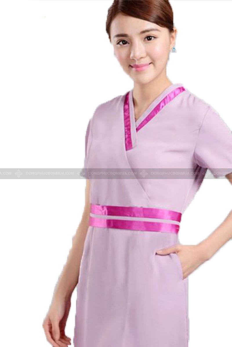 Mẫu đồng phục spa cổ tim màu tím