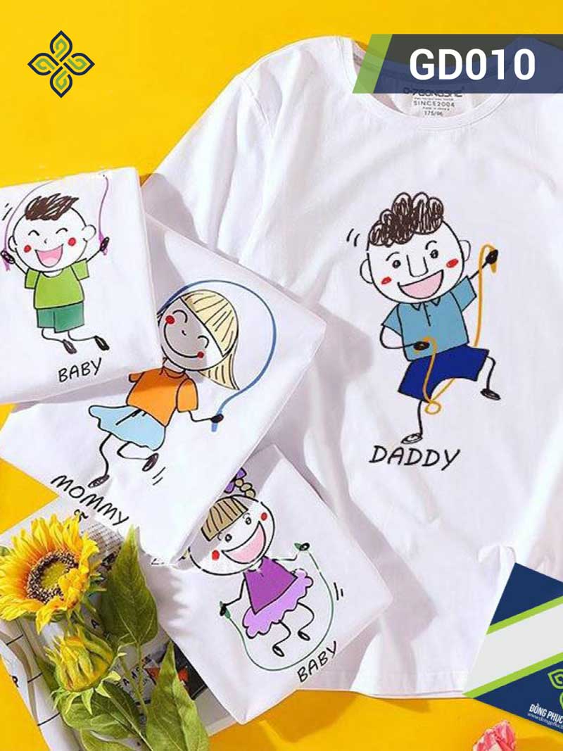 Áo cổ tròn đồng phục gia đình in hình cute