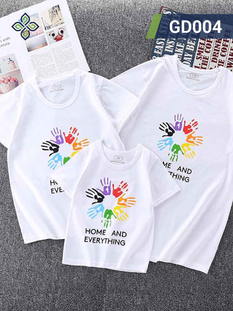 Áo phông đồng phục gia đình cổ tròn in họa tiết bàn tay