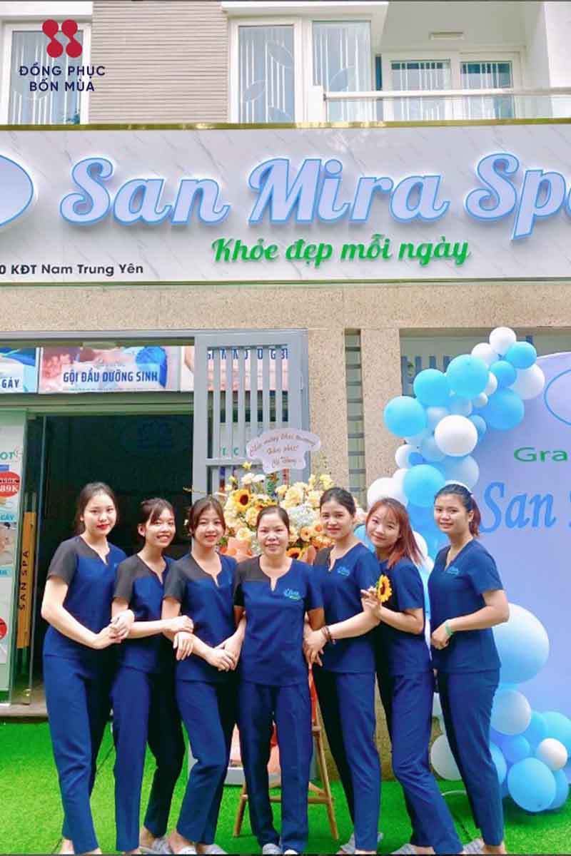 Trang phục nhân viên Spa màu xanh sang trọng