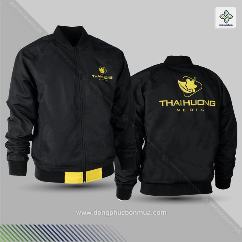 Áo khoác bomber đồng phục công ty màu đen