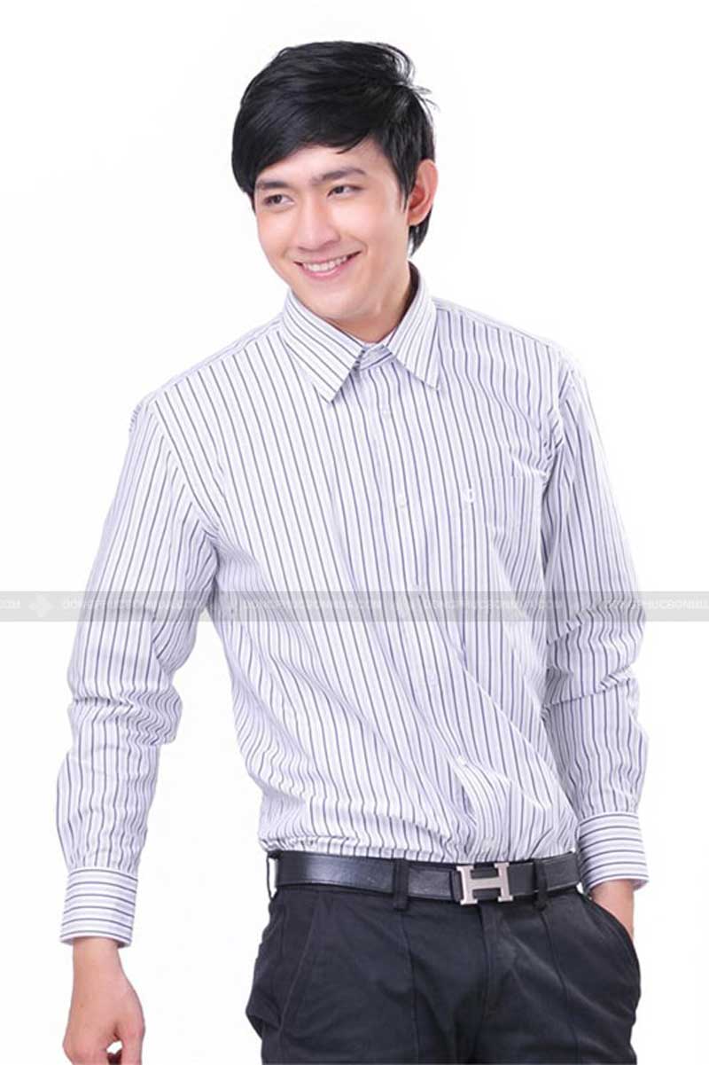 Áo sơ mi nam đồng phục công sở trắng phối kẻ sọc