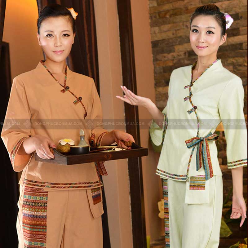 Đồng phục spa màu cam thiết kế thanh lịch