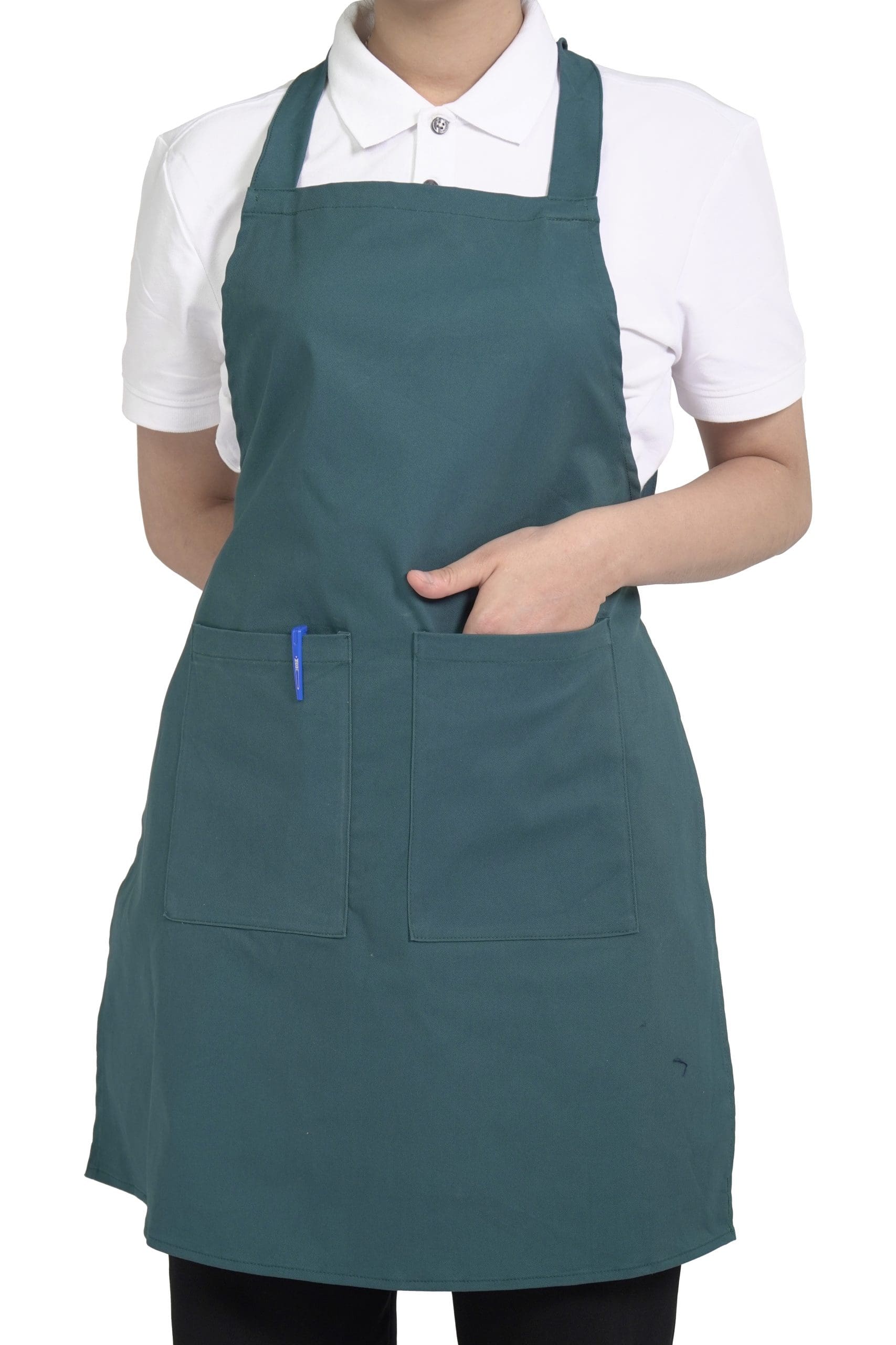 Tạp dề yếm cao cấp vải kaki trơn màu xanh phối 2 túi hộp