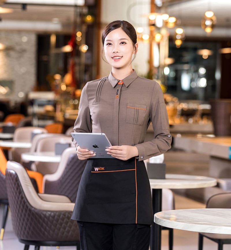 Mẫu sơ mi đồng phục nhân viên nhà hàng màu be