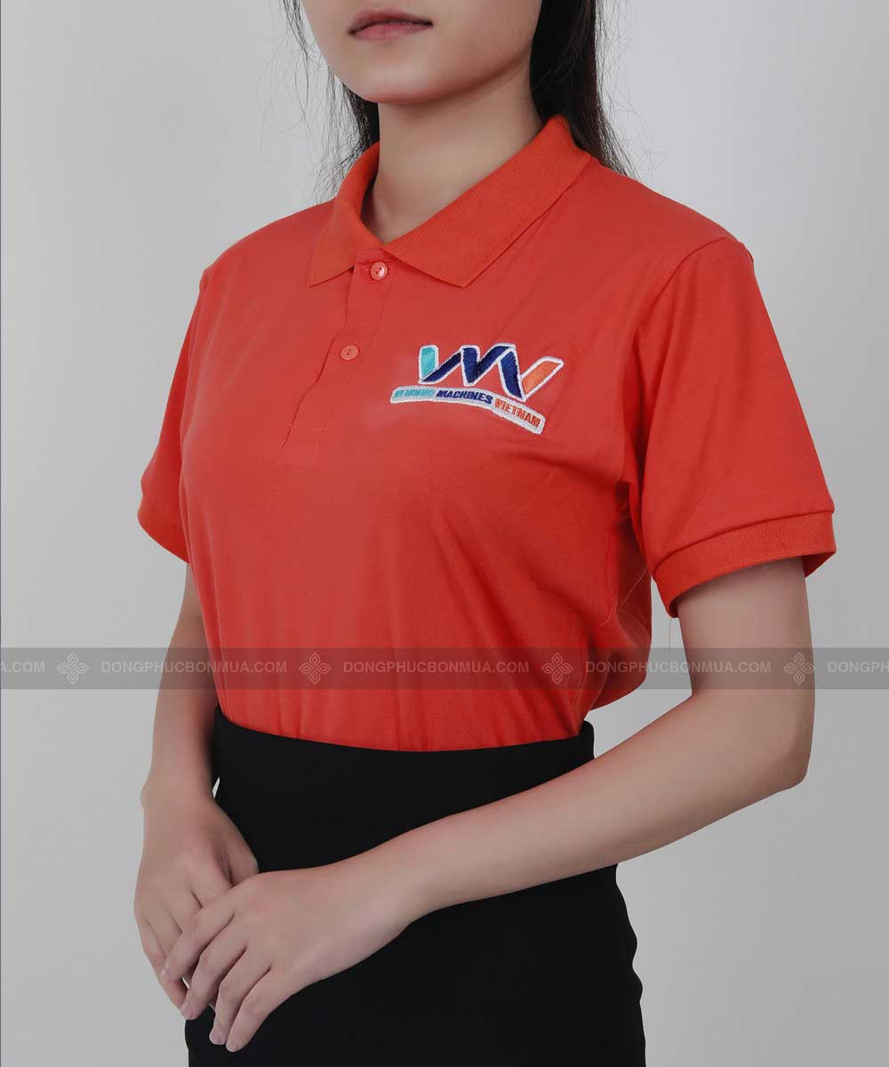 Áo thun đồng phục công ty có cổ màu đỏ cam in logo