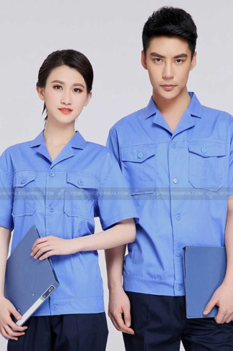 Áo phông đồng phục công nhân màu xanh