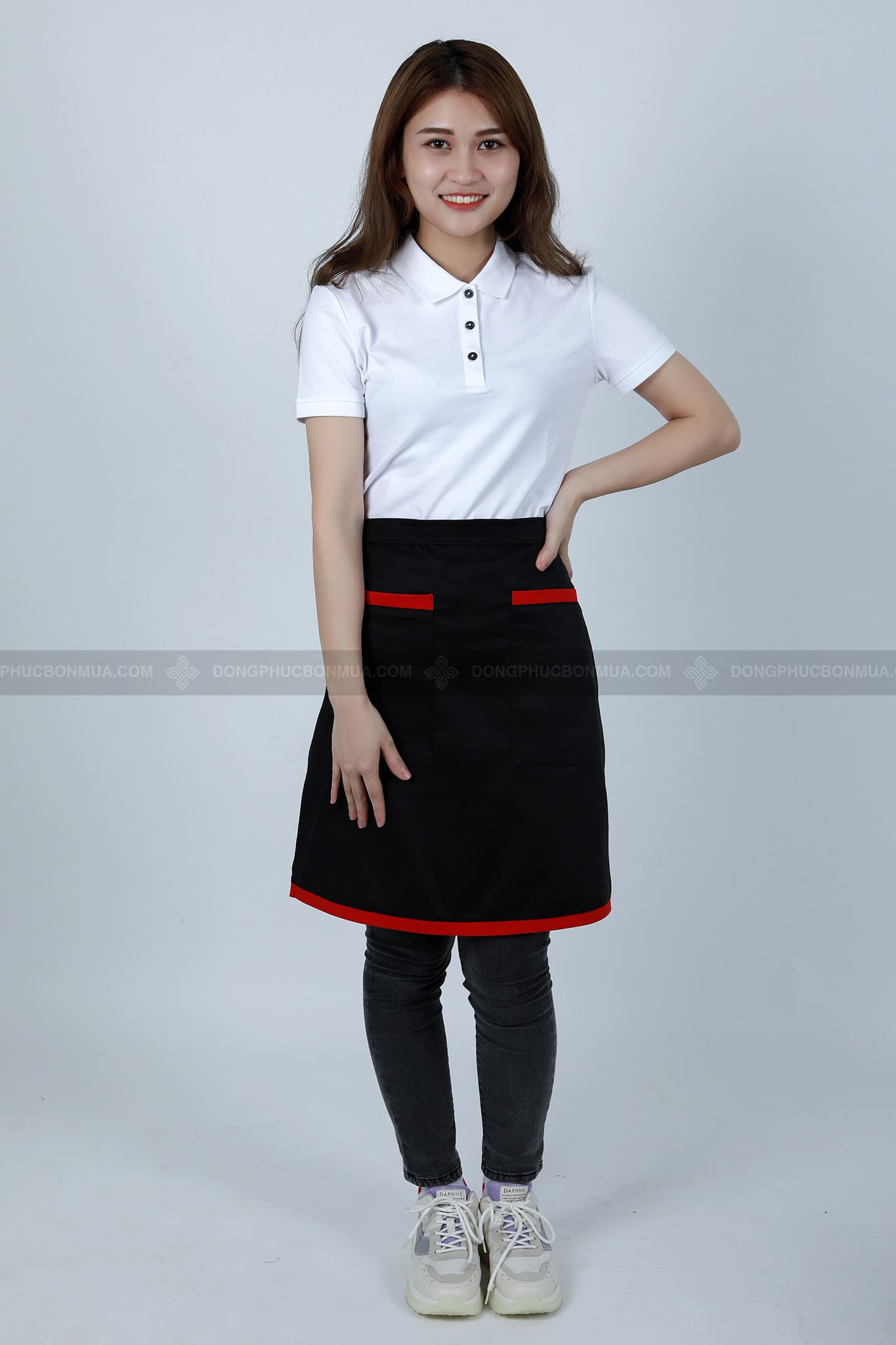 Tạp dề cao cấp nửa người màu đen túi vuông