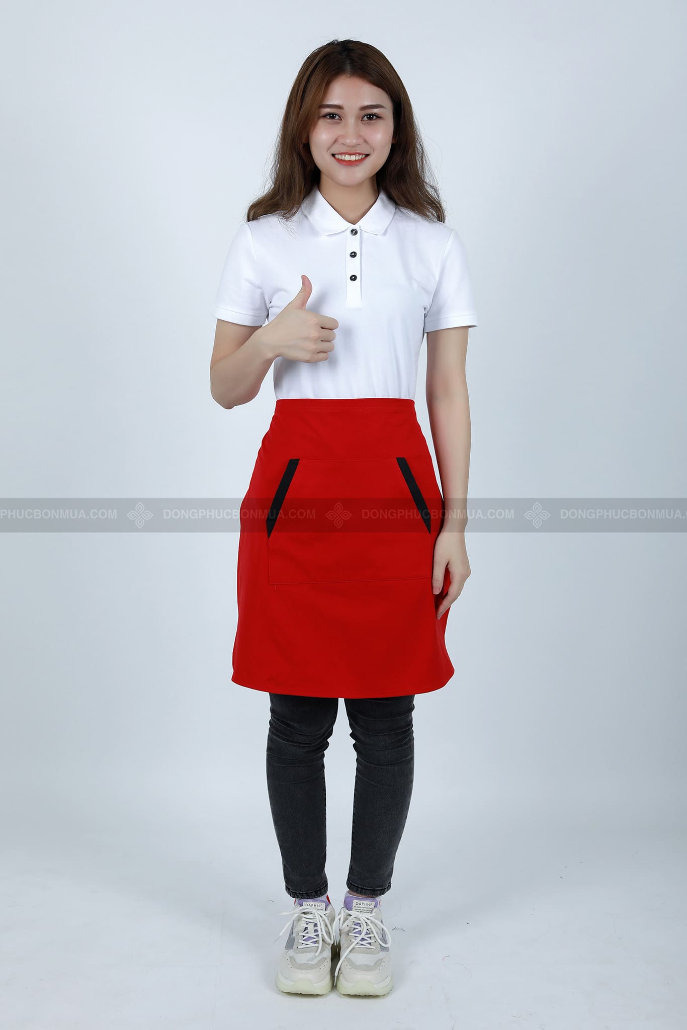 Tạp dề nửa người màu đỏ túi chéo