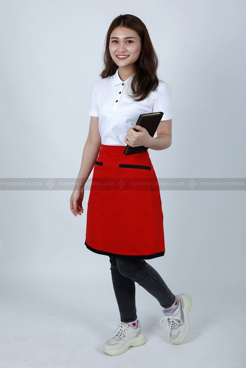 Tạp dề nửa người màu đỏ phối 2 túi vuông