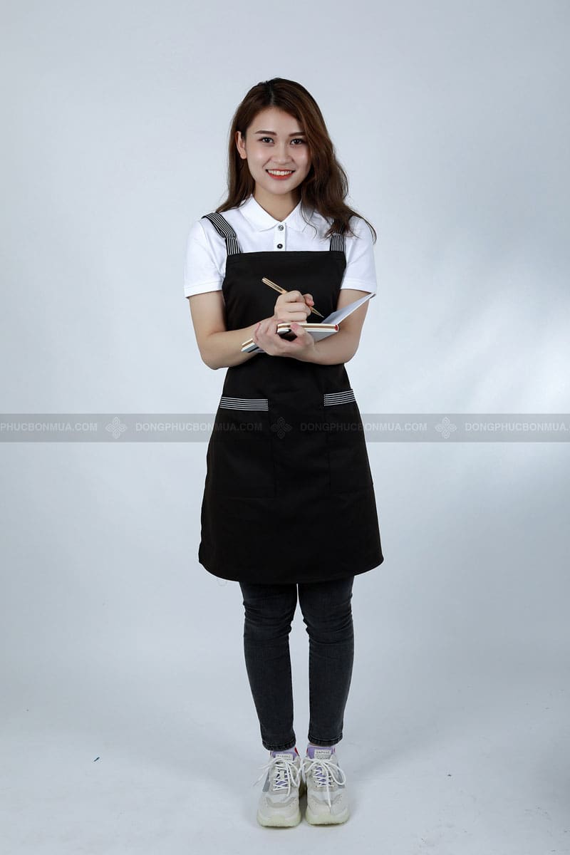 Đồng phục tạp dề yếm cao cấp màu đen phối kẻ