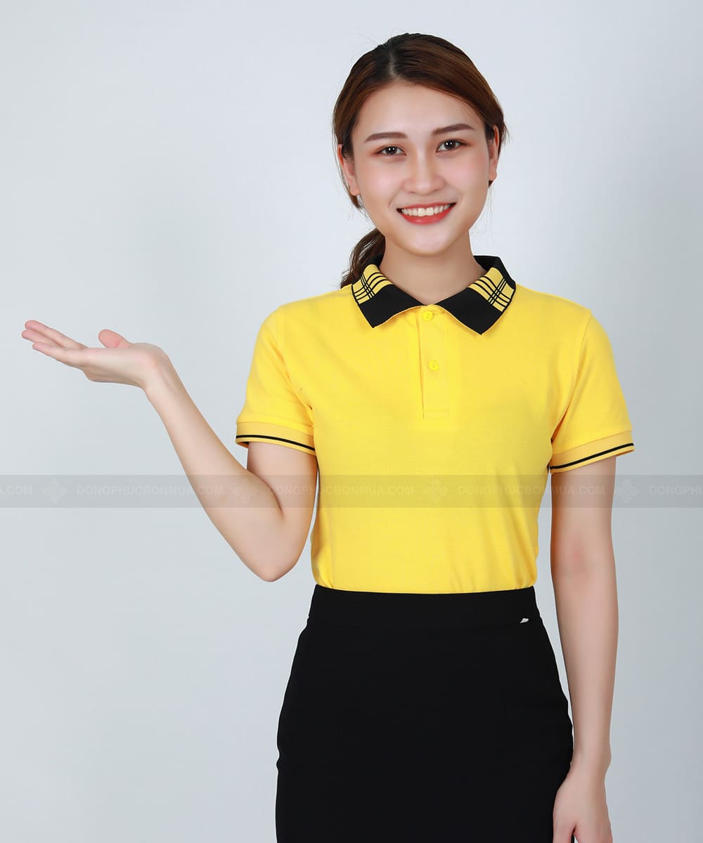 Áo thun có cổ vàng chanh phối cổ caro vàng đen giá tốt 2026