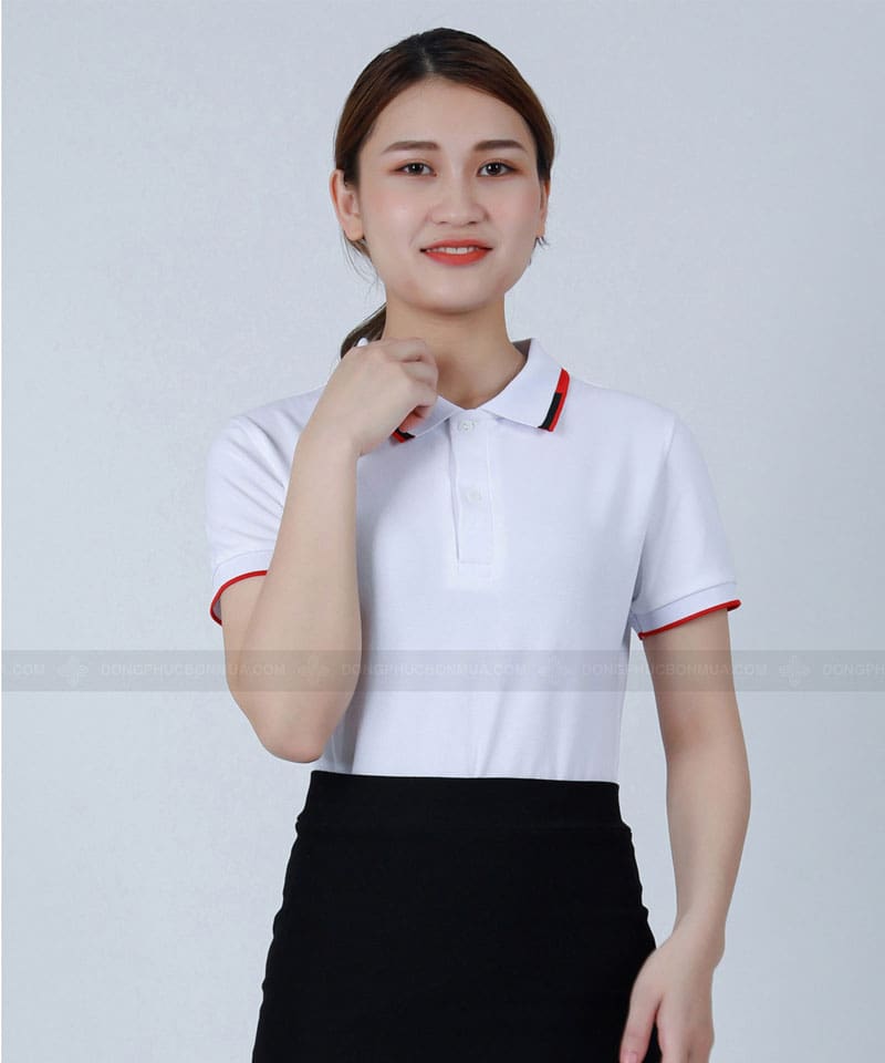 Đồng phục áo thun công sở trắng phối cổ trắng đen đỏ