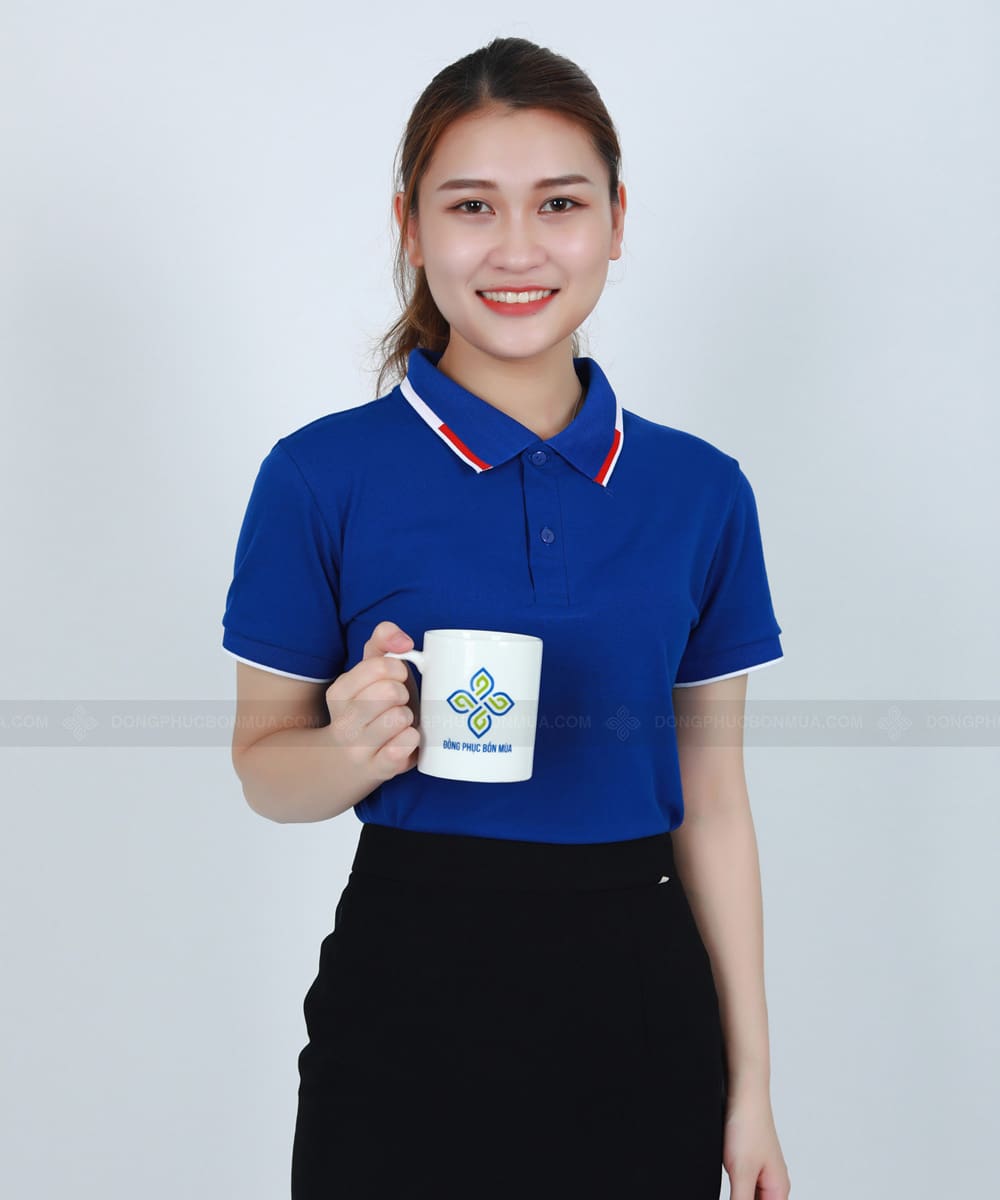 Áo phông công ty phối cổ xanh đỏ trắng