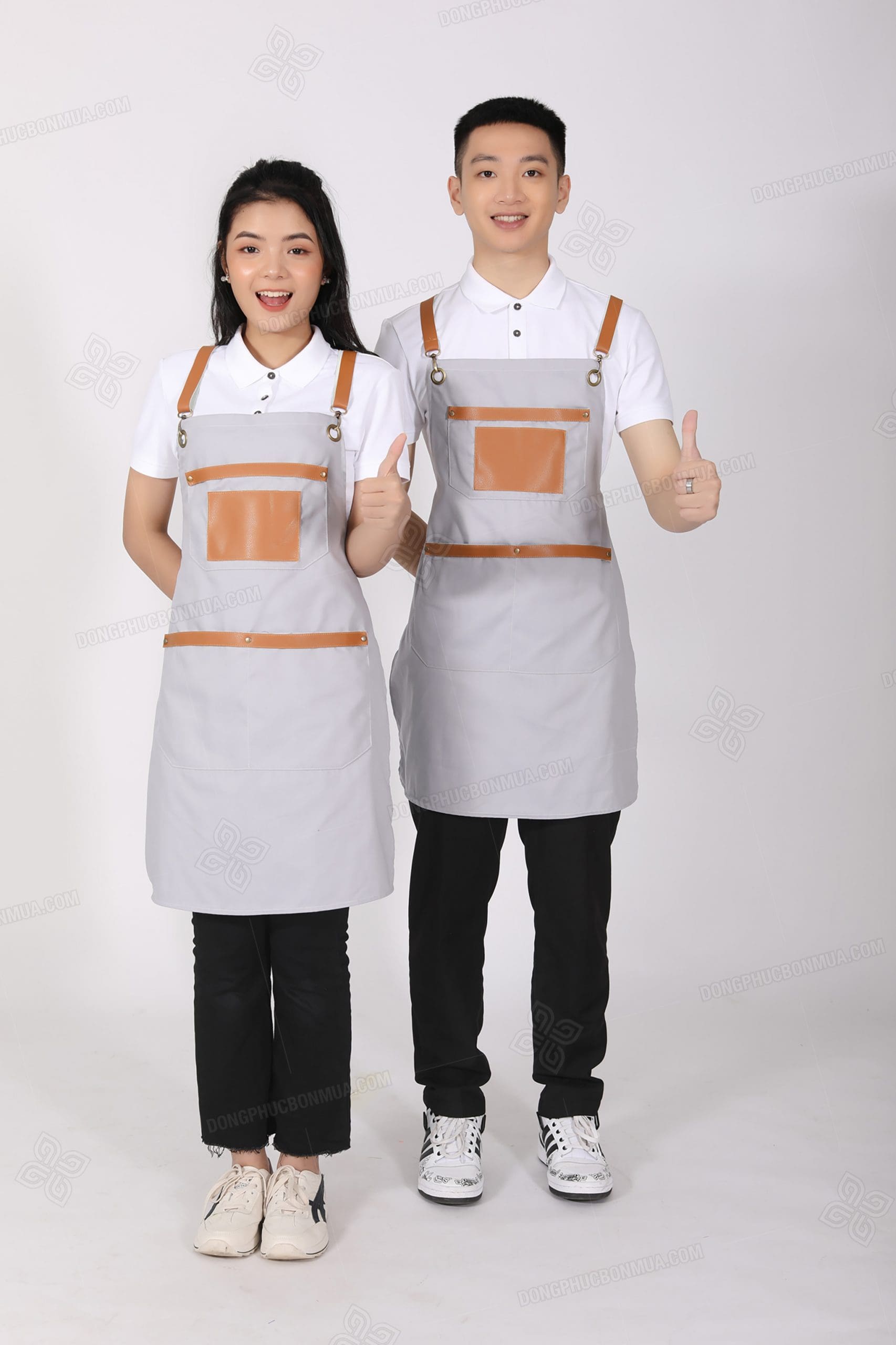 Tạp dề yếm vải kaki Pastel phối da