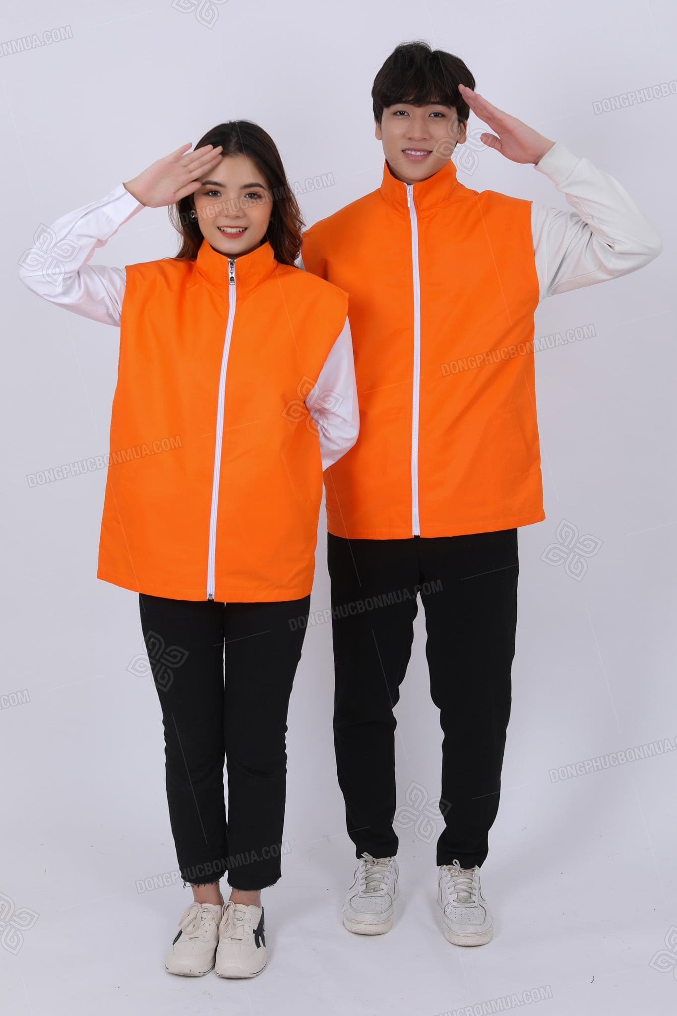 Đồng phục áo khoác gió đồng phục ngắn tay cổ bẻ màu da cam