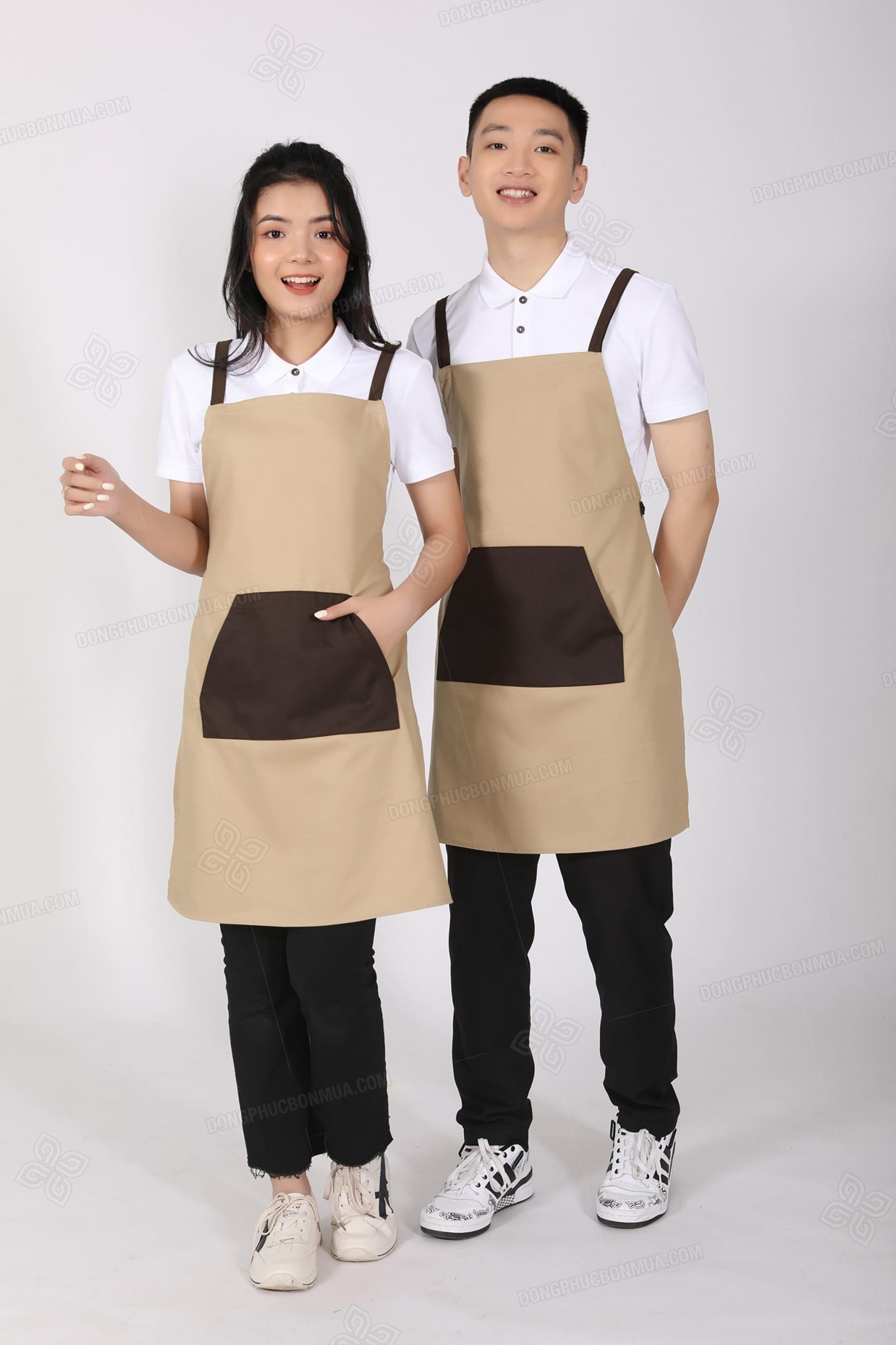 Tạp dề yếm cao cấp vải kaki màu nude