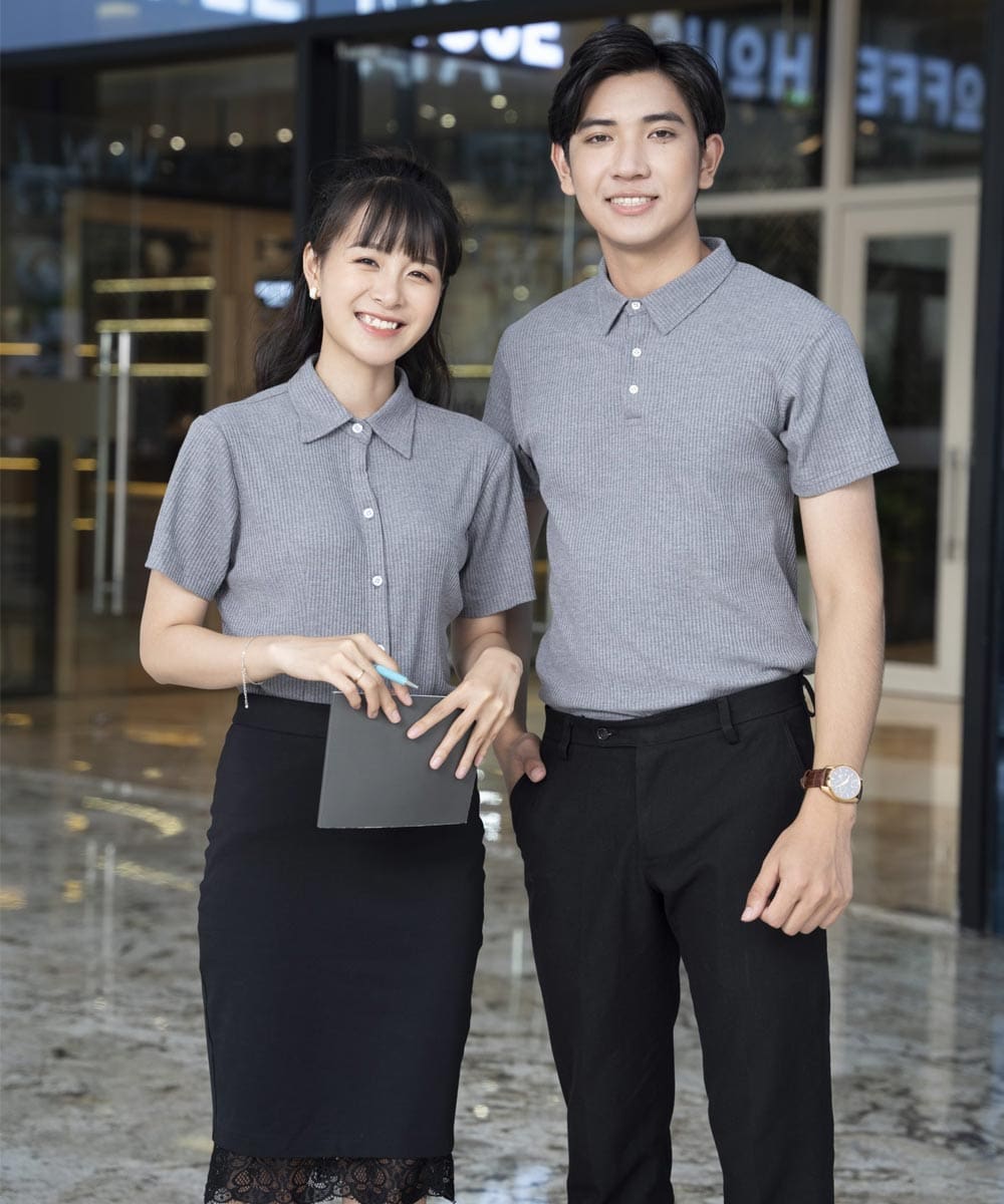 Áo thun công ty màu xám, chất liệu thun gân