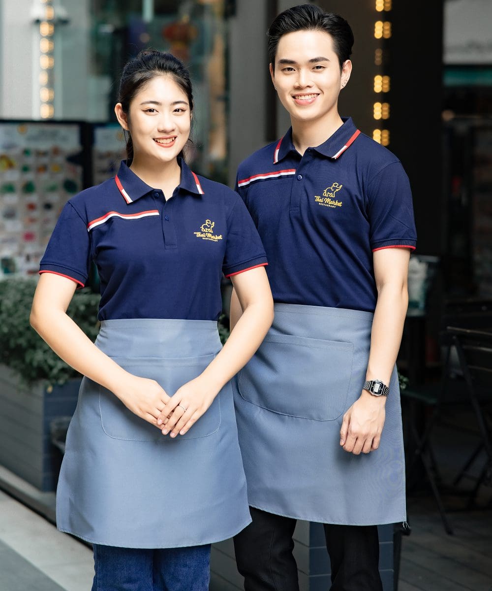 Combo áo đồng phục xanh than có sọc kẻ phối tạp dề xám ngắn