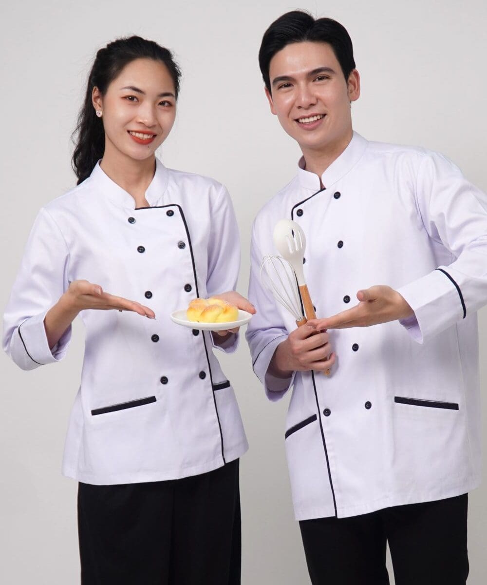 Áo bếp dài tay màu trắng – Đồng phục đầu bếp cao cấp