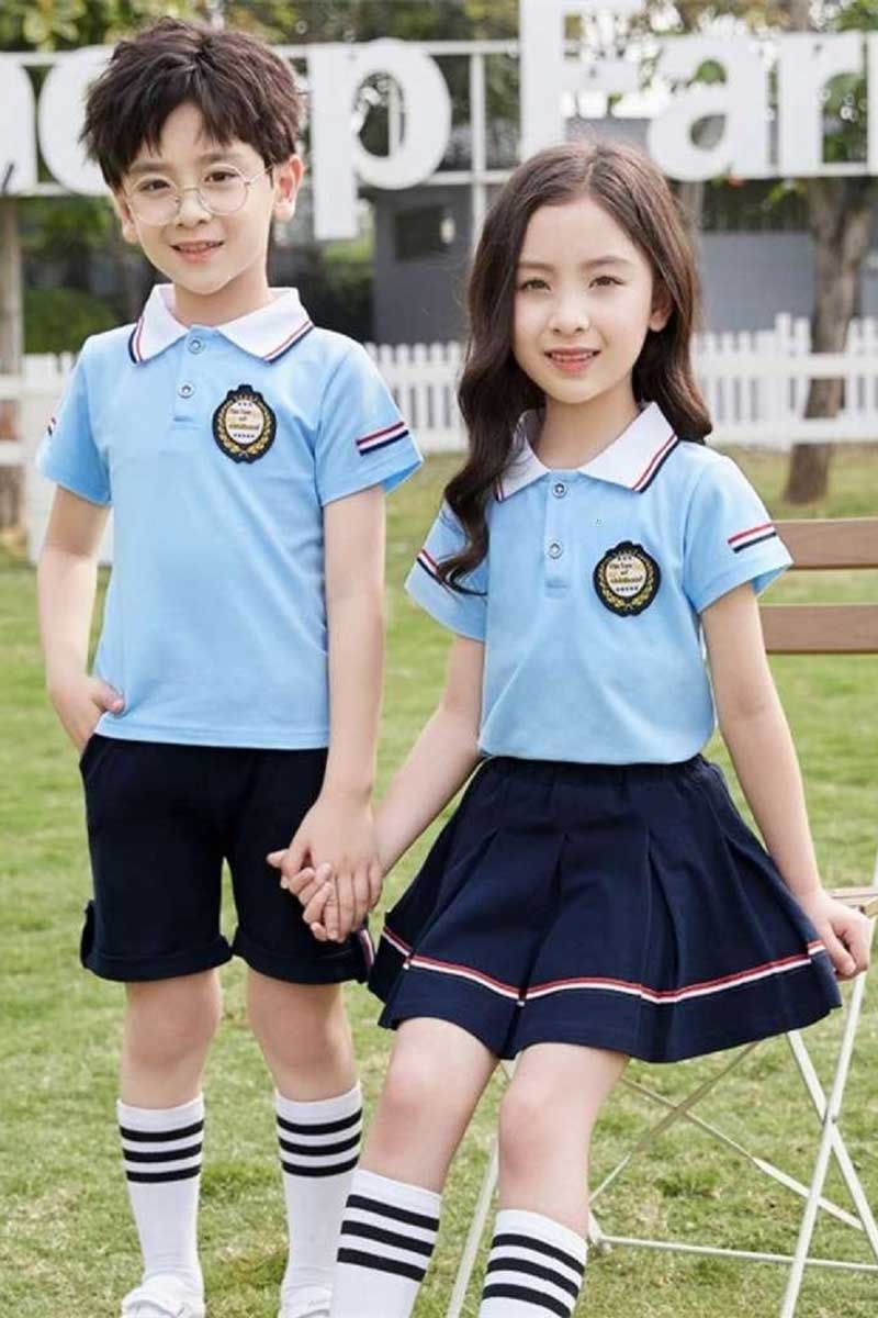 Đồng phục học sinh mầm non cổ bẻ màu xanh biển