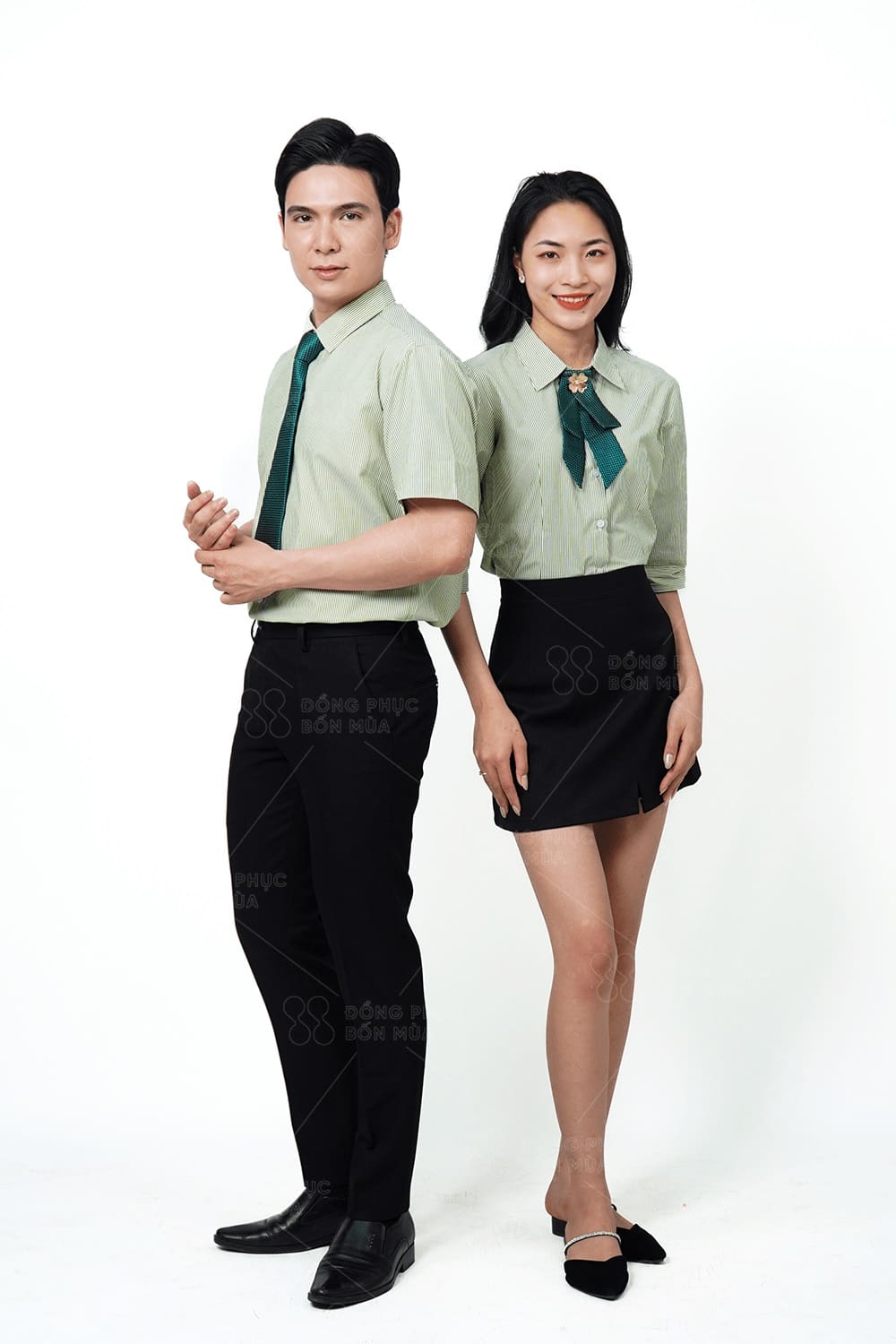 Sơ mi đồng phục công sở kẻ sọc màu xanh