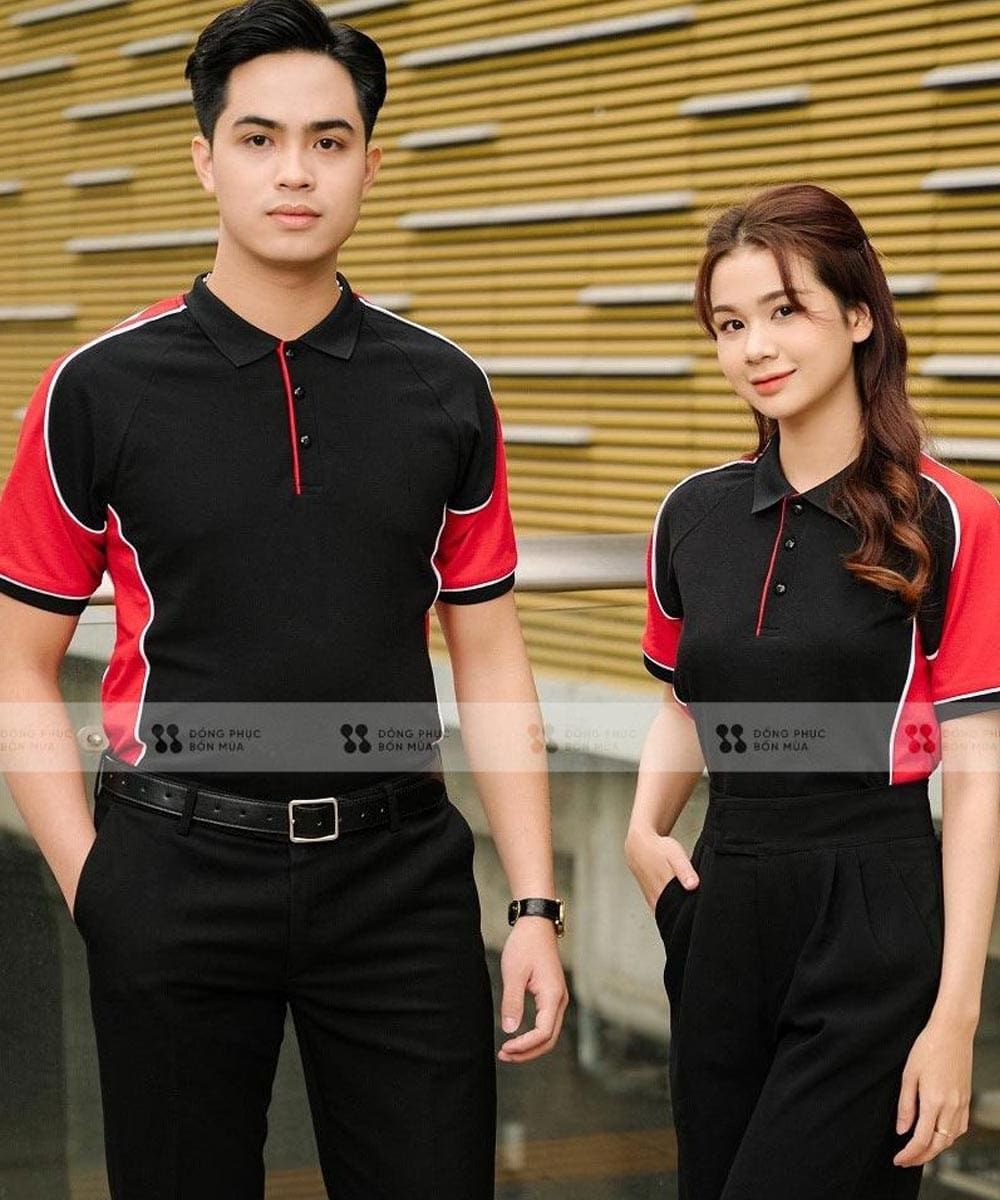 Áo đồng phục công ty màu đen phối đỏ