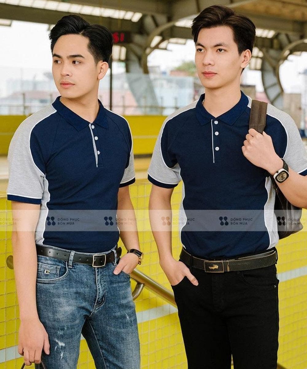 Áo đồng phục công ty màu xanh đen phối xám