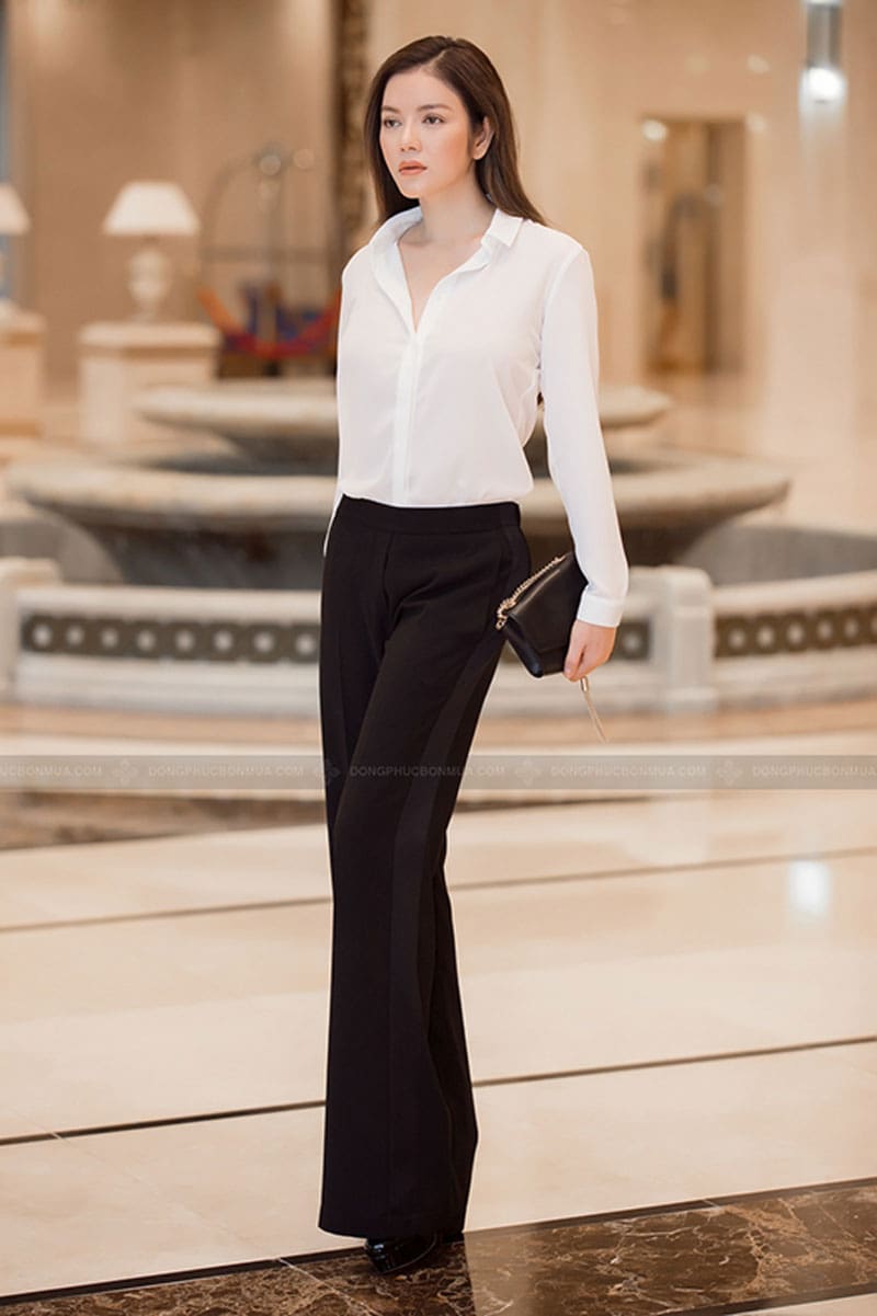 Thời trang quần âu nữ ống loe màu đen