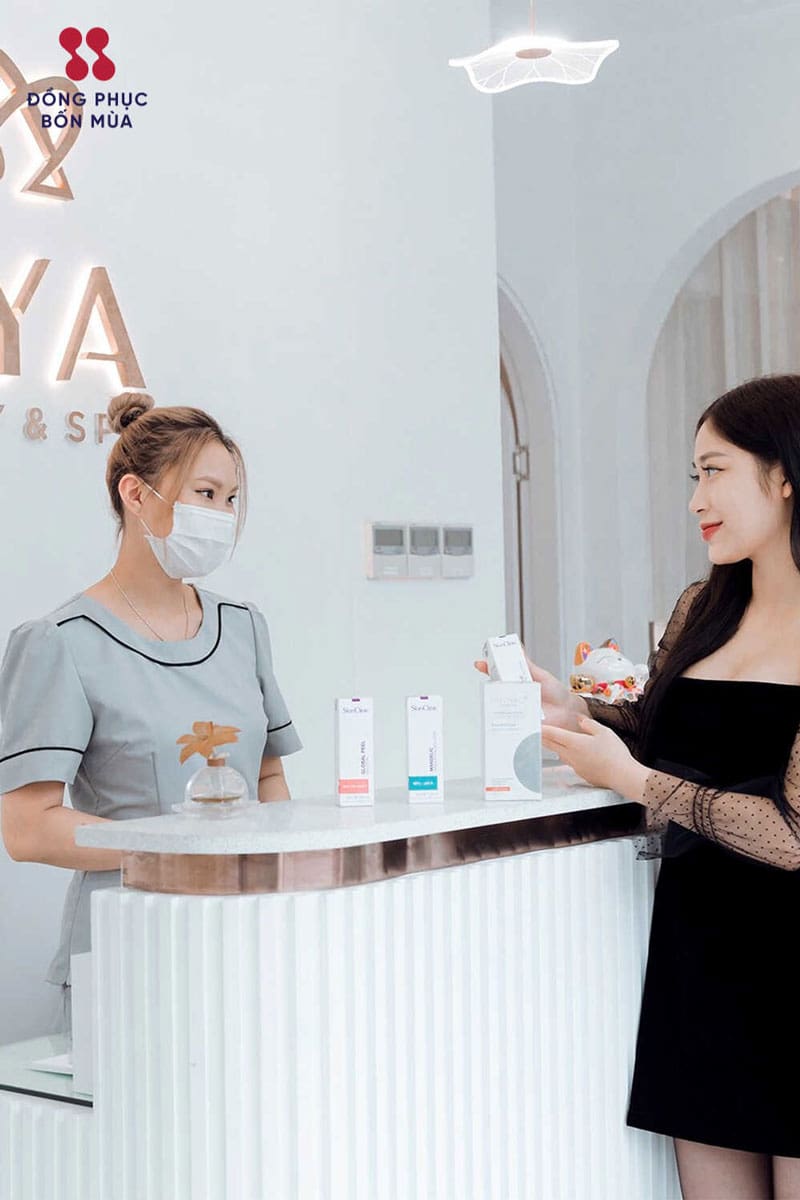 Đồng phục spa trị liệu màu xám viền đen