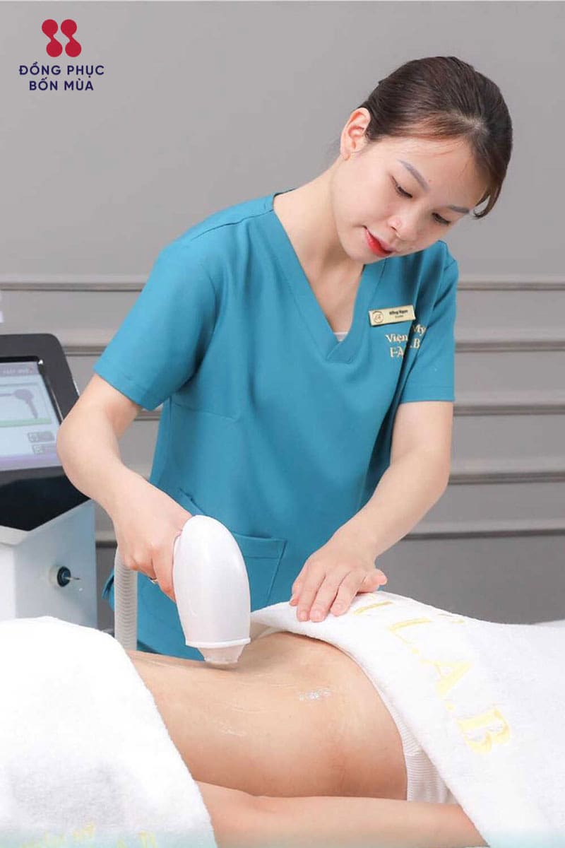 Áo đồng phục Spa màu xanh
