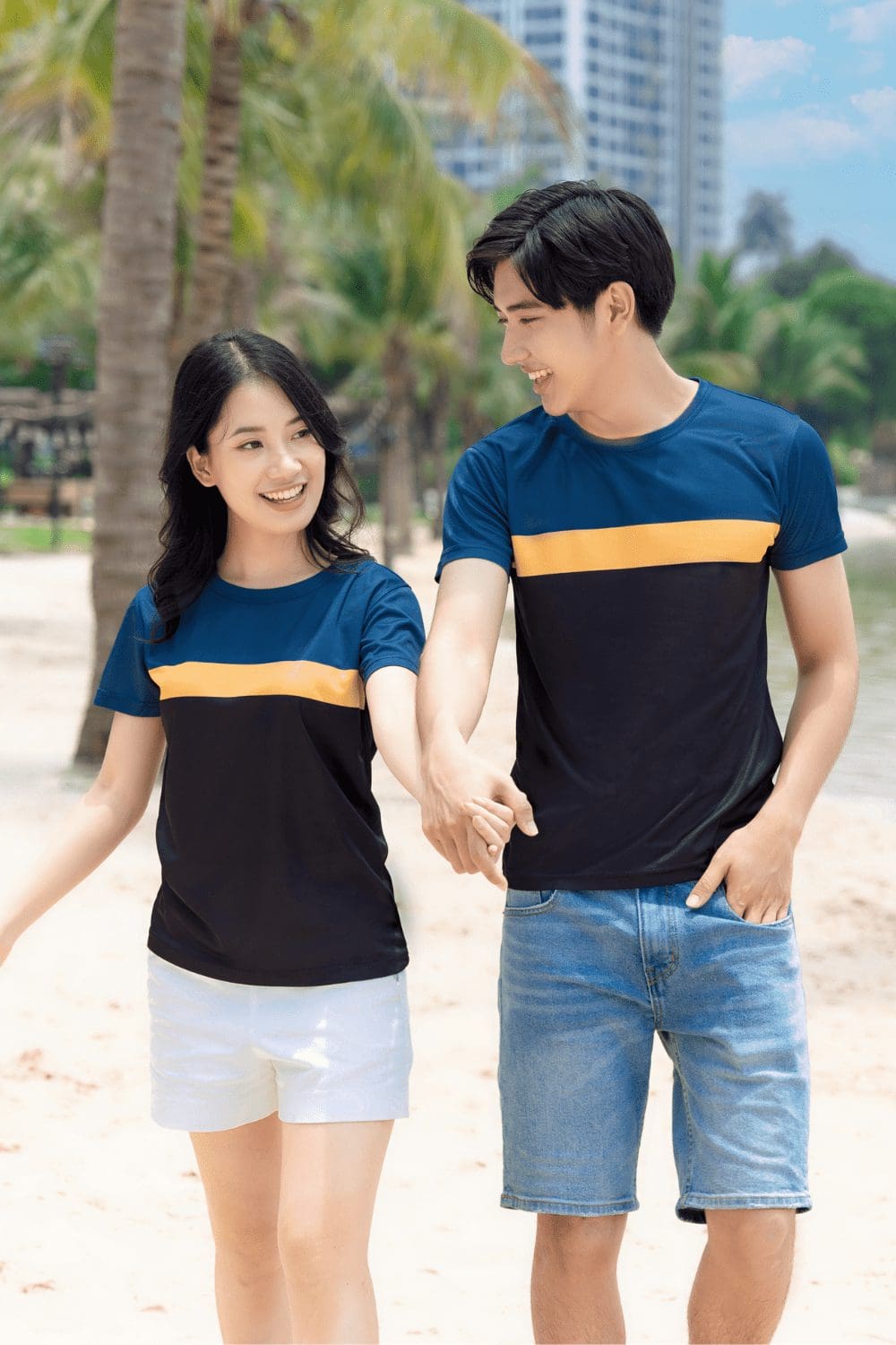 Áo du lịch đồng phục Active Summer phối màu xanh vàng đen