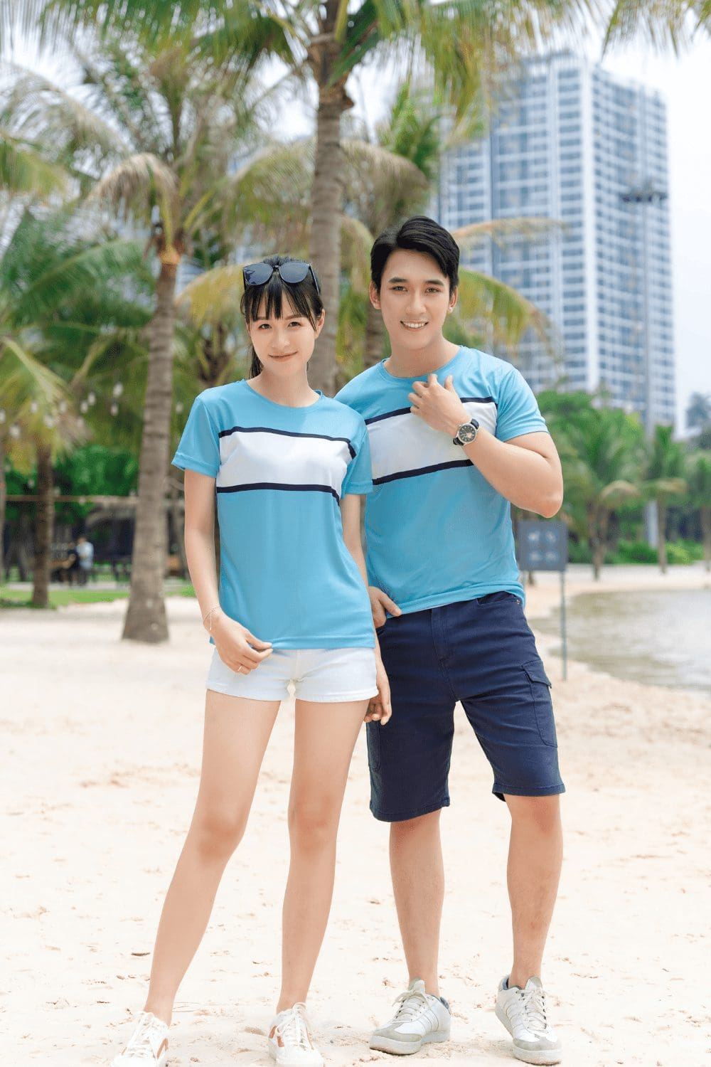 Áo đồng phục du lịch Active Summer phối màu xanh nước biển